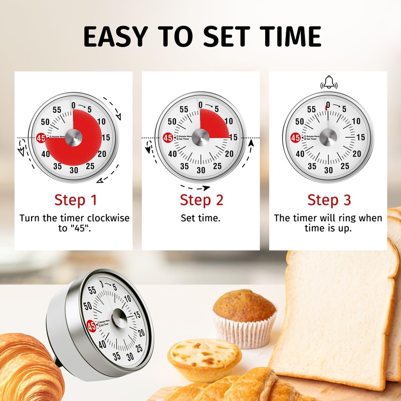 Visual Kitchen Timer, 60 Minute Mechanical Timers for Home Cooking