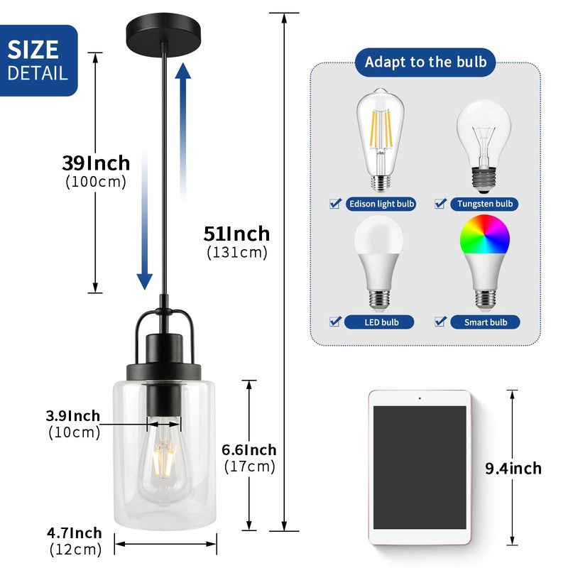 SEABLE Pendant Light Kitchen Island 3 Pack, Modern Hanging Light