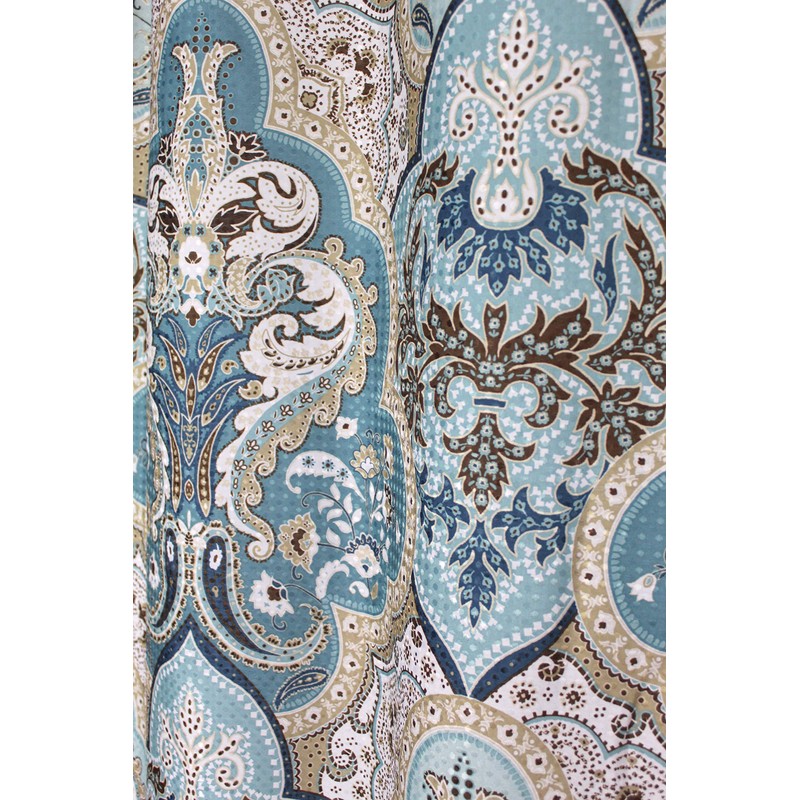 Calais Dobby Fabric Shower Curtain: iKat Floral Design (Blue-Brown-White) by