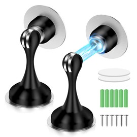 Door Stoppers, 2 Pcs Magnetic Door Stop, Stainless Steel Door Stopper, No Drill Heavy Duty Door Holder for Bottom of Door (Black)