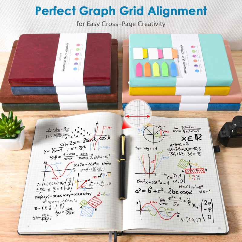 OFFIGIFT Graph Paper Notebook, 312 Numbered Pages B5 Hardcover Leather