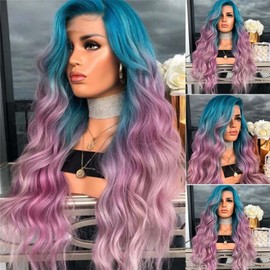 Wigs, Long Wavy Curly Hair Fancy Hair Long Curly Wavy Wigs Heat Resistant Ladies Mermaid Wigs Ladies Wavy Curly Hair Wigs Gradient Colour Synthetic Wigs