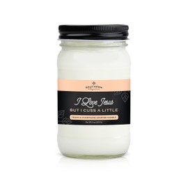 Southern Sayings by Southern Elegance | I Love Jesus, but I Cuss A Little (Peach & Champagne) Scented Candle | 9 oz | Handcrafted in the USA| Highly Fragrant