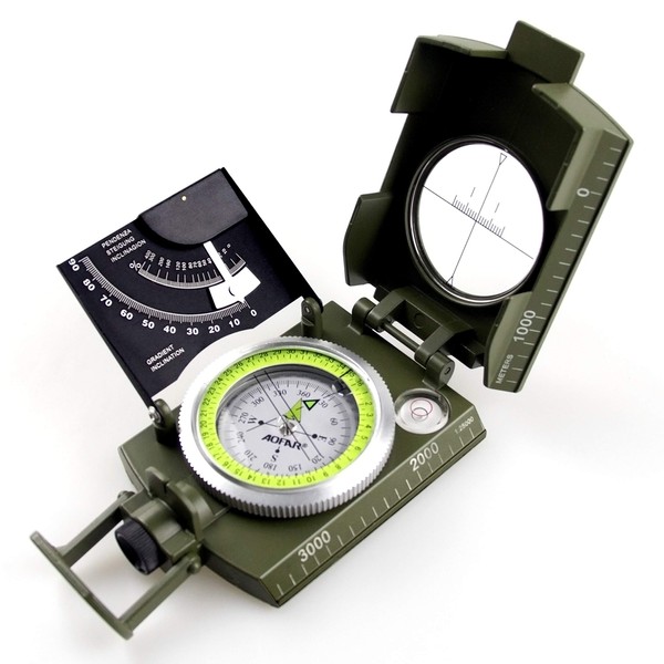 AOFAR AF-4074 Military Compass Lensatic Sighting-Multifunctional, Fluorescent, Waterproof and Shakeproof with Inclinometer and Carrying Bag for Camping, Hiking, Hunting