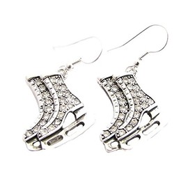 Ice Skates Silver Plated Clear Crystal Earrings Jewelry Figure Skating Hockey