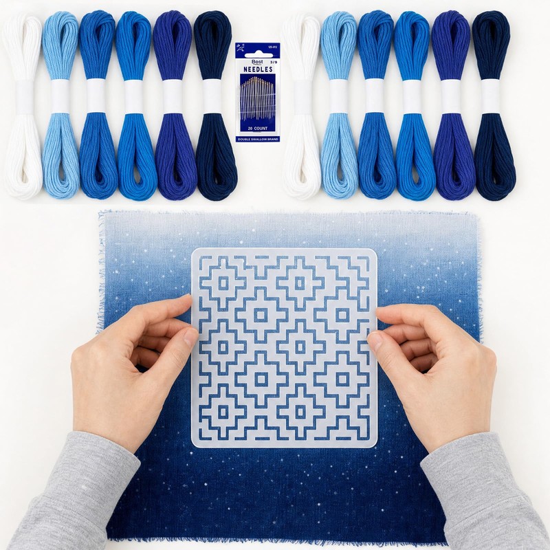 41 Pcs Sashiko Thread Kit Includes 12 Blue Sashiko Thread