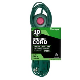 Thonapa 3 Outlet Foot Switch Extension Cord 10 ft, 13 Amp Green Extension Cord with Foot Tap Switch, 16/2 Indoor Lamp Cord Great for Indoor Outdoor Lights - 16 AWG