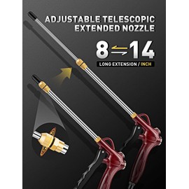 High Flow Air Blow Gun with Adjustable 8-14 Inch Extension, Upgraded Red Air Nozzle Blower w/Powerful Venturi Nozzle & 1/4'' Standard Quick Plug, Dust Cleaning Gun for Air Compressor Accessories