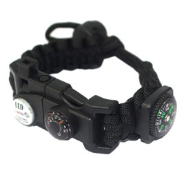 TECHONG Sports Paracord Bracelet - 7 String Woven Adjustable Survival Black Casual Wristband with 20 Emergency Tools for Wilderness Hunting & Fishing