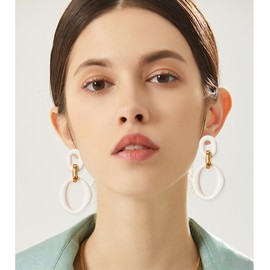 Seakuur Neon Acrylic oval Earrings Fashion Acrylic Oval Link Hoop Statement Drop Earrings for Women (Beige)