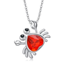 JBAERD Sterling Silver Crab Pendant Necklace, Red Ruby Birthstone, Women's Fine Jewelry Gift, 925 Silver, 20 Inch Chain