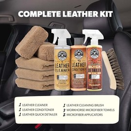 Chemical Guys HOL303 Kit Limpiador y Acondicionador de Cuero para Interiores, Muebles y Botas, 9 Piezas