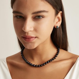 YAMI Tahitian Black Pearl Necklace, Natural Saltwater Cultured Baroque Pearls 7.5-8mm, 925 Sterling Silver Clasp, 18+2IN Adjustable Chain, Perfect for Anniversary & Mother's Day Gifts