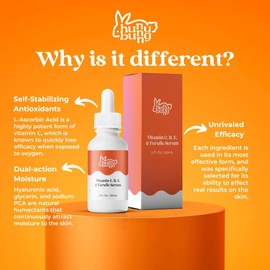 Hunny Bunny Vitamin C B E - Frangrance Free - Hyaluronic Acid - Ferulic Acid Serum, Better Skin Hydration, Anti Aging, Anti Wrinkles - Dark Spot Enhancer, Antioxidant Serum, (1 Fl Oz) - Made in USA