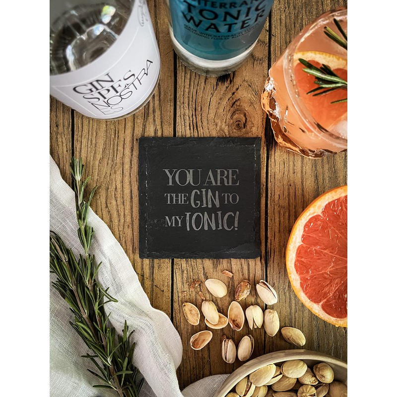 Slate Coaster Set (4 Pieces) for Gin with Gin Sayings
