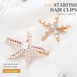 Hair Clips Starfish Girls 2 Pieces Hair Accessories Women's Summer Hair Clip Beads Wedding Bridal Hair Pin with Pearls Rhinestone Metal Star Hair Clips for Birthday, Party, Wedding Party, Gift
