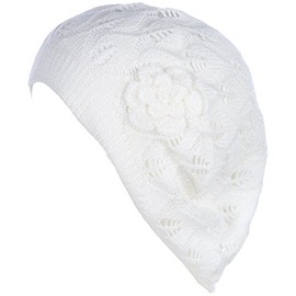BYOS - Gorro de punto de ganchillo suave y ligero estilo parisino, White Leafy, Talla única