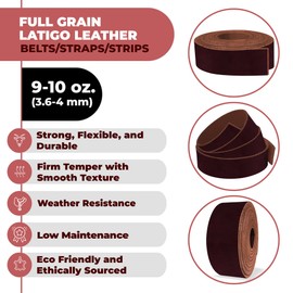 ELW 9-10 oz (3.6-4mm) Latigo Leather Belt Grade Straps & Strips | Size: 1"x60" (2.5x152cm) | Wine | Full Grain Cowhide, Heavy Duty Holsters, Sheathes, Harness, Saddle, Guitar Straps, DIY Crafts