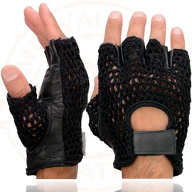 Milwaukee Leather SH219 Men's Black Leather Gel Padded Palm Fingerless Motorcycle Hand Gloves W/Breathable ‘Mesh Material’ - Medium
