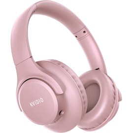 KVIDIO Bluetooth Headphones Over Ear, 65 Hours Playtime Wireless Headphones with Microphone, Foldable Lightweight Headset with Deep Bass,HiFi Stereo Sound for Travel Work PC Cellphone (Pink)