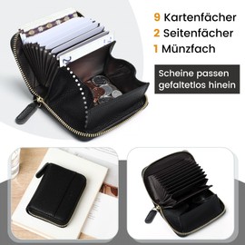 Credit Card Holder Women's RFID Protection with Many Compartments and Coin Compartment, Zip Wallet, Small, black, S, Casual
