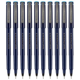 Write05 Fineliner Pens, BLUE, 0.5mm Ultra Fine Tip, Pack of 10, Precise Writing, Write Sign Draw Colour Pens, School Office Home Use, iZOFAX Black Ball Pen