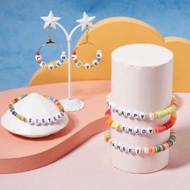 Bestewelry 100pcs Acrylic Alphabet Beads Initial Letter T Loose Beads 7mm White Flat Round Letter Spacers for Name Bracelet Jewelry Making