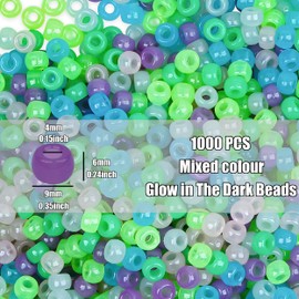 GMMA Glow in The Dark Pony Beads for Jewelry Making - Colourful Plastic Beads for Friendship Bracelets, Hair Braiding & Party Decoration - 6x9mm, 6 Pack