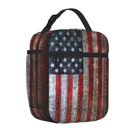 Fekroma Portable Lunch Bag 3D printing Lunch Box Lightweight Lunchbox Reusable School Tote Bag for Boys, Gilrs, Kids and Youth (Tin US Flag, One Size)