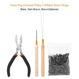 Hair Extension Tool,Portable Hair Extension Kit Pull Needle Hook Wig Connect Pliers + 500pcs Micro Ring Hair Tinsel Strand Kit for Women Salon and Home Girls (Black)