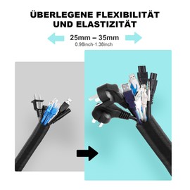 AGPTEK 2 m Cable Tube, 30 mm Self-Closing Cable Duct, Flexible Textiles Cable Sheath, Cable Management for Desk, TV, Computer, PC, Cable Protection for Dogs, Cats, Black
