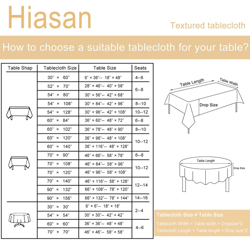 Hiasan White Rectangular Tablecloth W52 x L70, Waterproof, Polyester, Textured,