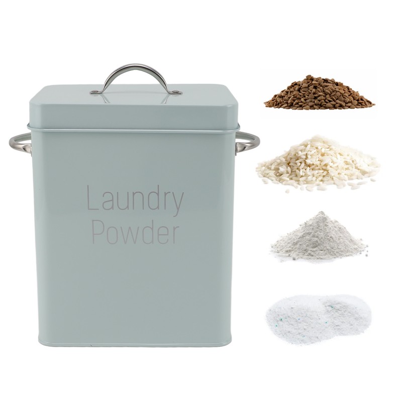 Metal Laundry Room Container with Dual Side Handles with Spoon