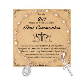 Avotto Virgin Mary Catholic Gifts for Girls Women, 925 Sterling Silver Rosary Beads Cross Bracelet, Baptism/First Communion/Confirmation Gifts, First Communion Girl, no gemstone
