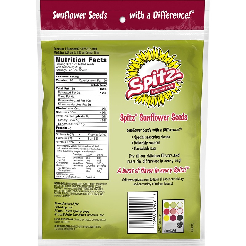 Spitz Chili Lime Flavored Sunflower Seeds, 6 Ounce Bags, 12