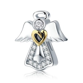 Silver Angel Trendy New 925 Sterling Silver Guardian Angel Charm Beads fit Bracelets & Necklaces Clear CZ DIY Jewellery Making