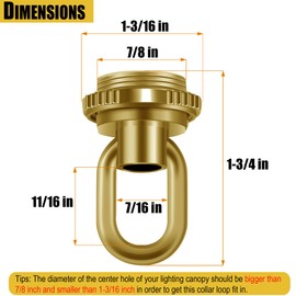 Light Fixture Cross Bar Kit Screw Collar Loop Kit Canopy Hardware Set Heavy Duty Die Cast Ceiling Hook Loop Holder (Brass, 2 Pack)