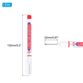 PATIKIL 3 Pack Deep Hole Marker Pens Waterproof Ink 22mm/0.87" Long Nose Marker Scriver Pen for Woodworking Builders Red Color