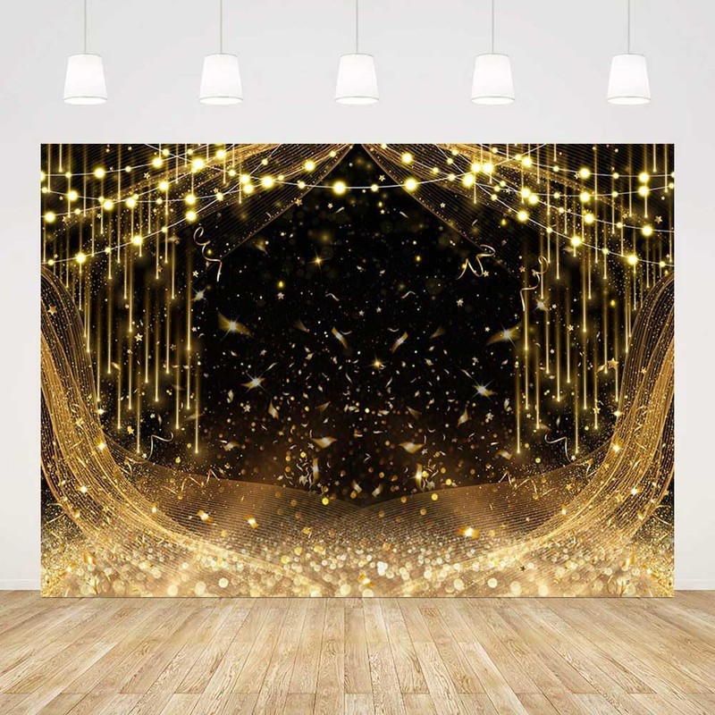 AIBIIN 7x5ft Black and Gold Gold Glitter Bright Sequins Bokeh