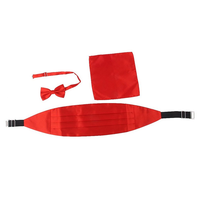LUOEM Set of 3 Men's Satin Bow Tie Cummerbund Handkerchief