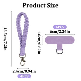 CIATBYYJ 4 Pcs Boho Cell Phone Wrist Strap, Anti-Loss Wristlet for Phone, Phones Strap Wrist for Women Men, Wrists Lanyard with Tether Tabs, Wrists Lanyard for Keys (Grey, Black, White, Purple)