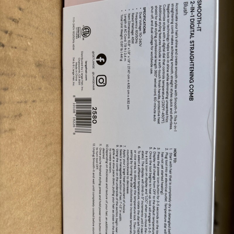 Lange L’ange Smooth-It 2 in 1 Digital Straightening Comb-Brand New