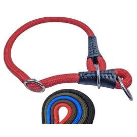 Soft Cord Dog Collar with Pull Limitation, Nylon Neck, Pull Stopper, Red, XXXS - 30 cm, Adjustable, Robust, Weatherproof, Textile Reinforced Interior and Leather End Caps