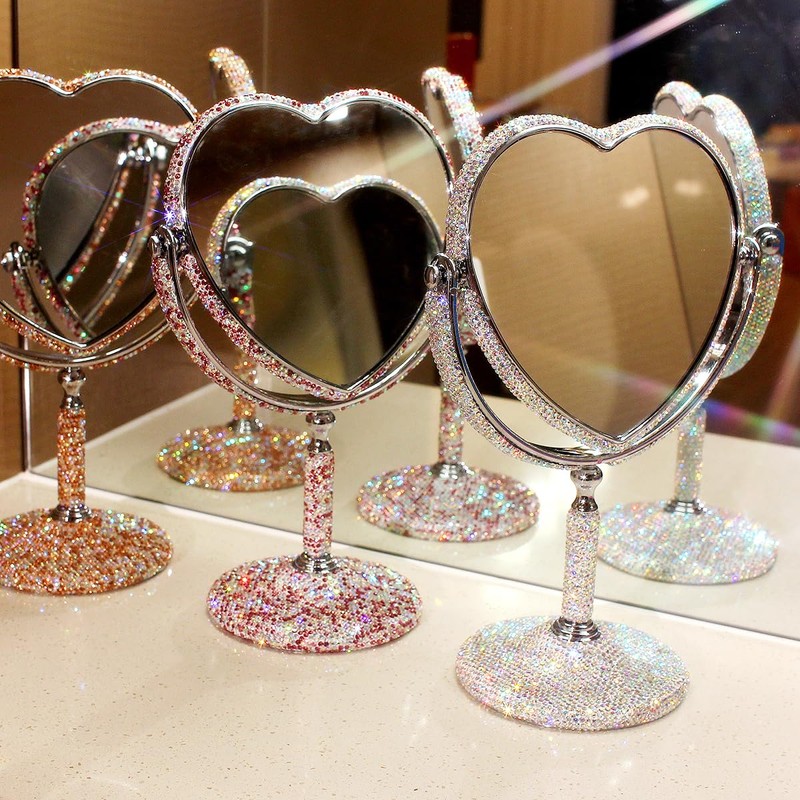 Bestbling Luxury Bling Double-Sided Tabletop Makeup Mirror, Heart Shape Metal