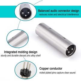 Greluma 3 Pieces XLR to XLR Gender Changer Adapter, 3 Pin XLR Male to Male Male, Compatible with Microphone, Mixer