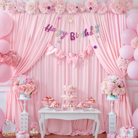 Baby Pink Backdrop Curtains for Parties, 8ft x 10ft Polyester Wrinkle Free Photography Backdrop Drapes for Birthday Baby Shower Wedding Decorations