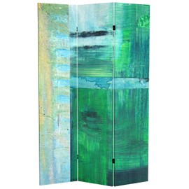 Red Lantern 6 ft. Tall Double Sided Winter Woods Canvas Room Divider, Beige,Gray