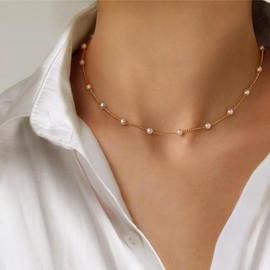 Pearl Necklaces for Women Dainty Pearl Charm Necklace Trendy 14k Gold Pearl Necklace Stacked Pearl Jewelry Gifts for Women Trendy Stuff Wedding Jewelry