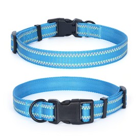 Mile High Life | Nylon Night Light Glow Collar for Medium Dogs | Reflective Band Cat Collar | Fluorescence self-Luminescence Strap Puppy Collar | Safe Night Walk Collars for Dogs (Hot Blue, XS)