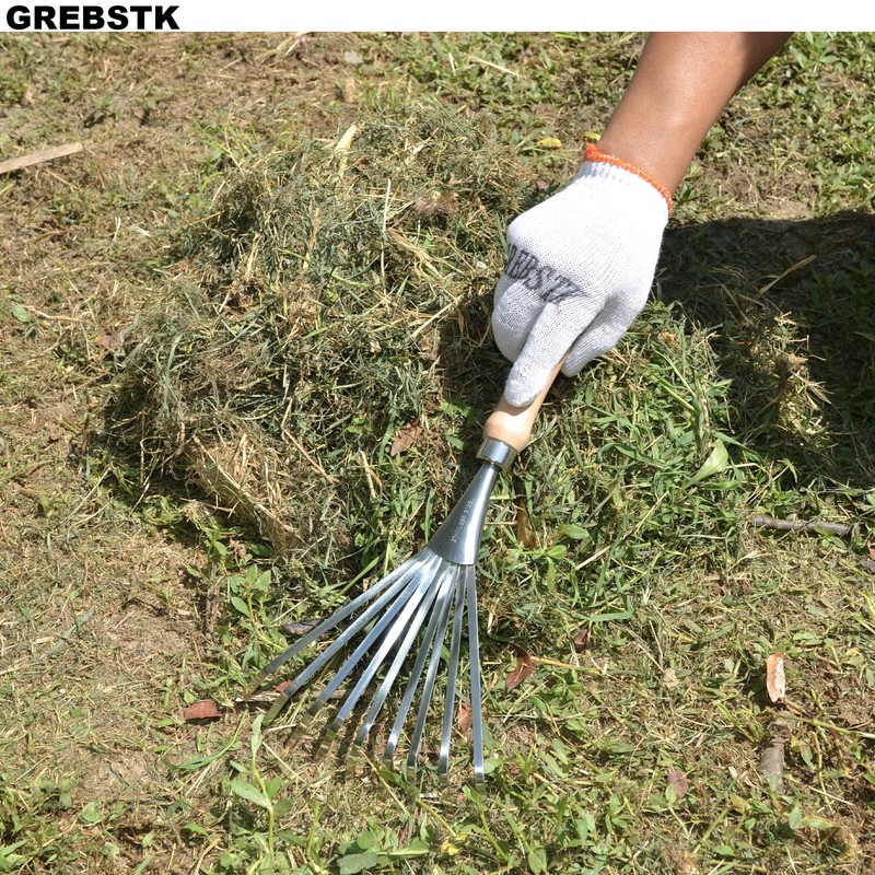 GREBSTK Hand Rakes Stainless Steel Beech Handle Soil Tille Garden